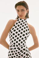 Dot Print Halter Dress - Vanilla/black