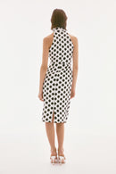 Dot Print Halter Dress - Vanilla/black