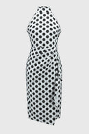Dot Print Halter Dress - Vanilla/black