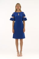 Crepe & Mesh A-Line Dress - Royal Sapphire