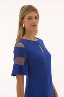 Crepe & Mesh A-Line Dress - Royal Sapphire