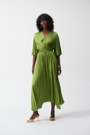 Pleated Satin Midi Dress - Greenery