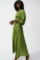 Pleated Satin Midi Dress - Greenery