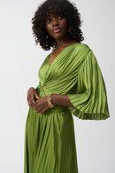 Pleated Satin Midi Dress - Greenery