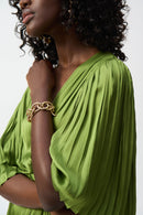 Pleated Satin Midi Dress - Greenery