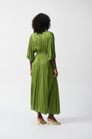 Pleated Satin Midi Dress - Greenery