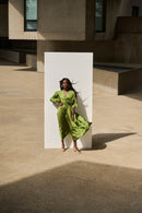 Pleated Satin Midi Dress - Greenery