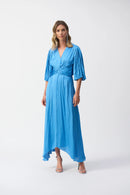Pleated Satin Midi Dress - Coastal Blue