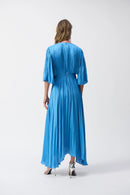 Pleated Satin Midi Dress - Coastal Blue