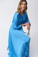 Pleated Satin Midi Dress - Coastal Blue