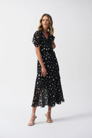 Chiffon Dot Print Wrap Dress - Black/vanilla