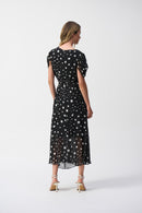 Chiffon Dot Print Wrap Dress - Black/vanilla