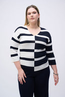 Stripe V-Neck Jumper - Midnight Blue/vanilla