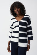 Stripe V-Neck Jumper - Midnight Blue/vanilla
