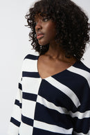 Stripe V-Neck Jumper - Midnight Blue/vanilla