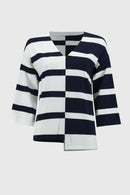 Stripe V-Neck Jumper - Midnight Blue/vanilla