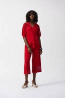 Pointelle V Neck Jumper - Radiant Red