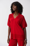 Pointelle V Neck Jumper - Radiant Red