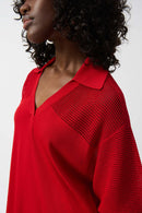 Pointelle V Neck Jumper - Radiant Red