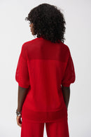 Pointelle V Neck Jumper - Radiant Red