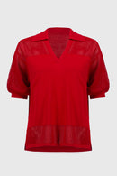 Pointelle V Neck Jumper - Radiant Red