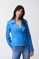 Faux-Suede Moto Jacket - Coastal Blue