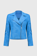 Faux-Suede Moto Jacket - Coastal Blue
