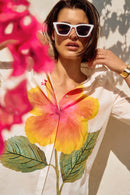 Embroidered Flower Shirt - Vanilla Multi