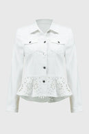 Denim Peplum Jacket - White
