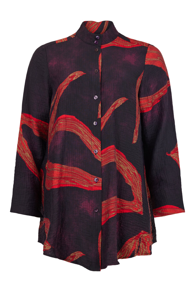 GRANDFATHER COLLAR SHIRT - Wine Red