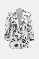 Print Straight Blazer - Vanilla/black