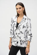 Print Straight Blazer - Vanilla/black