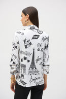 Print Straight Blazer - Vanilla/black