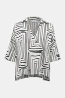 Geometric Print Boxy Top - Cream/black