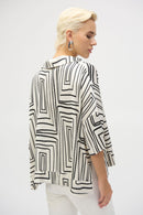 Geometric Print Boxy Top - Cream/black