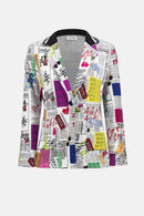 Word Print Fitted Blazer - Multi