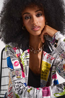 Word Print Fitted Blazer - Multi