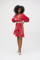 Gauze Tropic Print Dress - Red/cream