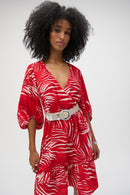 Gauze Tropic Print Dress - Red/cream