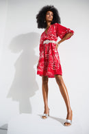 Gauze Tropic Print Dress - Red/cream