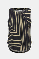 Geometric Print Sleeveless Top - Black/beige