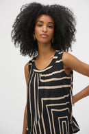 Geometric Print Sleeveless Top - Black/beige