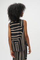 Geometric Print Sleeveless Top - Black/beige