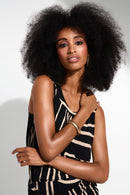 Geometric Print Sleeveless Top - Black/beige