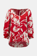 Floral Print Straight Top - Red/cream