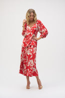 Floral Print Straight Top - Red/cream