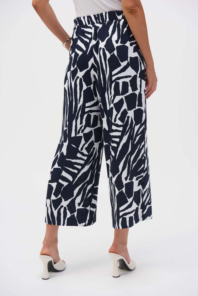 Abstract Print Culottes - Vanilla/midnight Blue