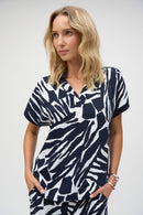 Abstact Print Boxy Top - Vanilla/midnight Blue