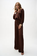 Crushed Satin Wide Leg Trouser - Mahogany