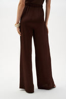 Crushed Satin Wide Leg Trouser - Mahogany